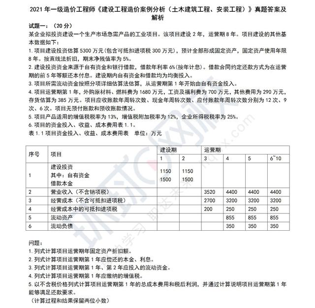 2018年造价工程师案例真题,2018年造价工程师案例真题答案解析  第2张