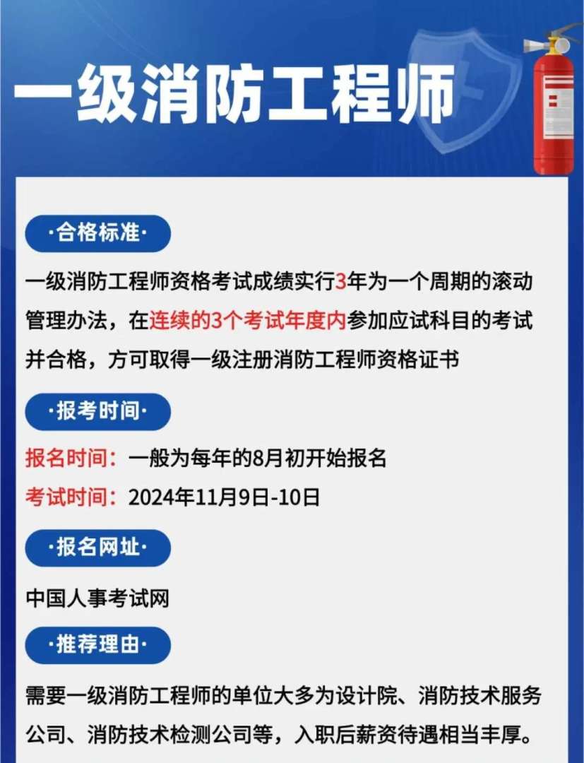 一级消防工程师可以考几年,长期有效么一级消防工程师再往上考 第1张 一级消防工程师可以考几年,长期有效么一级消防工程师再往上考 第1张